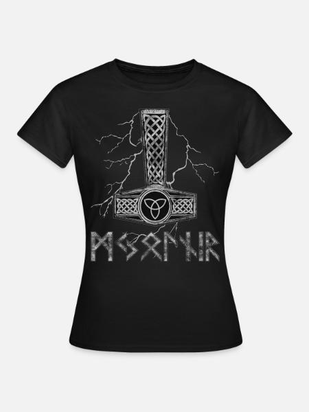 Thors Hammer Mjolnir mit Drachen Hintergrund. - Frauen T-Shirt - Schwarz