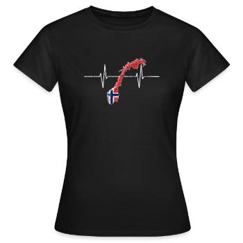 Norwegen Norway mit Herzschlag EKG Vintage Flagge - Frauen T-Shirt - Schwarz - Vorne - AI Model Female 172 dark (172cm)