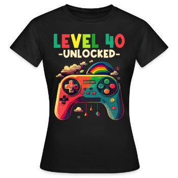 Level 40 Years Gaming 40s 40 Birthday - Women's T-Shirt - black - Front - AI Model Female 172 dark (172cm)