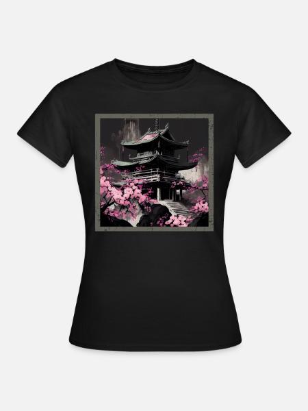 Temple japonais vintage des fleurs de cerisier Sakura - T-shirt Femme - noir