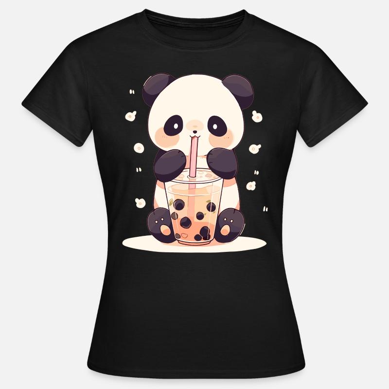 Kawaii Panda boit Boba Bubble Tea Chibi - T-shirt Femme - noir