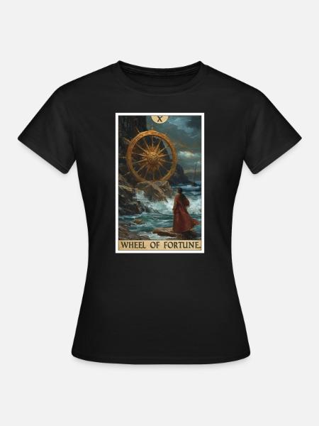 Tarotkarte Wheel of Fortune Rad des Schicksals - Frauen T-Shirt - Schwarz