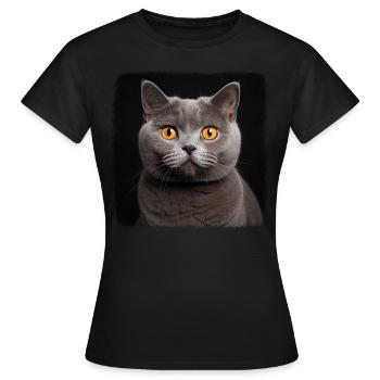 Cat Katzen British Shorthair Britisch Kurzhaar - Frauen T-Shirt - Schwarz - Vorne - AI Model Female 172 dark (172cm)