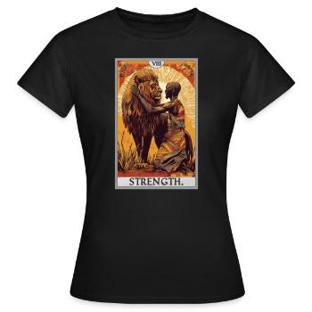 Tarotkarten Tarotkarte Strength Kraft - Frauen T-Shirt - Schwarz - Vorne - AI Model Female 172 dark (172cm)