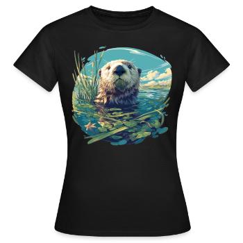 Seeotter - Frauen T-Shirt - Schwarz - Vorne - AI Model Female 172 dark (172cm)