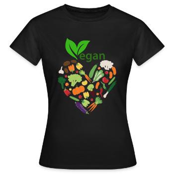 Cœur végétal végétalien - T-shirt Femme - noir - Devant - AI Model Female 172 dark (172cm)