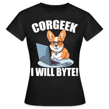 Corgi avec des lunettes I Will Byte ordinateur geek Corgeek - T-shirt Femme - noir - Devant - AI Model Female 172 dark (172cm)