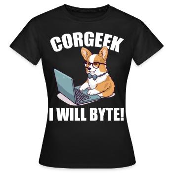 Corgi avec des lunettes I Will Byte ordinateur geek Corgeek - T-shirt Femme - noir - Devant - AI Model Female 172 dark (172cm)