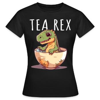 Tea Rex Süßer Dino in Teetasse - Frauen T-Shirt - Schwarz - Vorne - AI Model Female 172 dark (172cm)