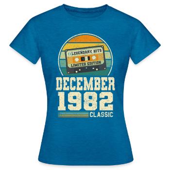 41e anniversaire Décembre Millésime 1982 Millésime - T-shirt Femme - bleu saphir antique chiné - Devant - AI Model Female 172 dark (172cm)
