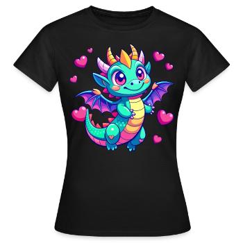 Farbenfroher Drache - Frauen T-Shirt - Schwarz - Vorne - AI Model Female 172 dark (172cm)