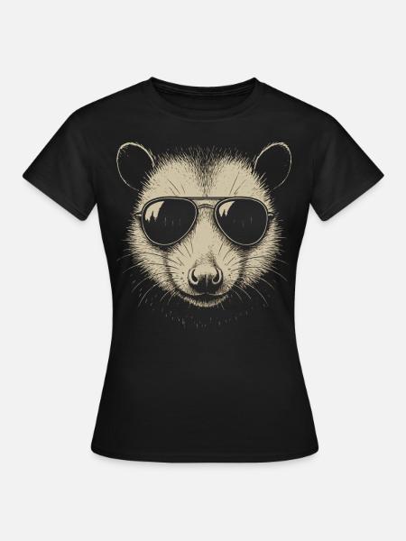 Cooles Opossum mit Pilotenbrille - Frauen T-Shirt - Schwarz