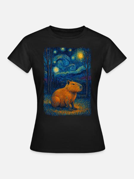 Capybara Sternennacht Van Gogh Stil Gemälde - Frauen T-Shirt - Schwarz