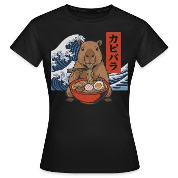 Capybara Ramen Bowl Chopsticks Japanese Wave - Women's T-Shirt - black - Front - AI Model Female 172 dark (172cm)