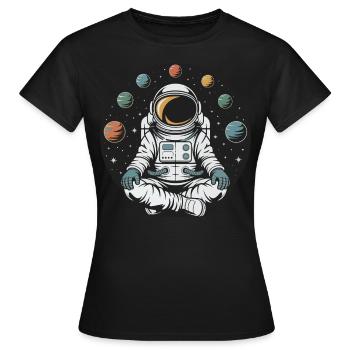 Astronaut Yoga Meditation Weltraum Planeten Umlaufbahn - Frauen T-Shirt - Schwarz - Vorne - AI Model Female 172 dark (172cm)