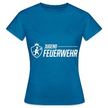 Jugend Feuerwehr Team - Frauen T-Shirt - Antikblaues Saphir meliert - Vorne - AI Model Female 172 dark (172cm)