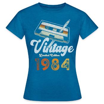 Vintage 1984 Geburtstag Kassette Bleistift - Frauen T-Shirt - Antikblaues Saphir meliert - Vorne - AI Model Female 172 dark (172cm)