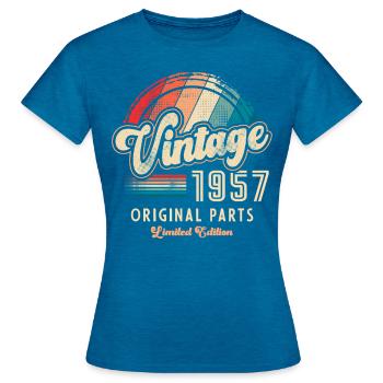 Millésime 1957 Anniversaire Rétro - T-shirt Femme - bleu saphir antique chiné - Devant - AI Model Female 172 dark (172cm)