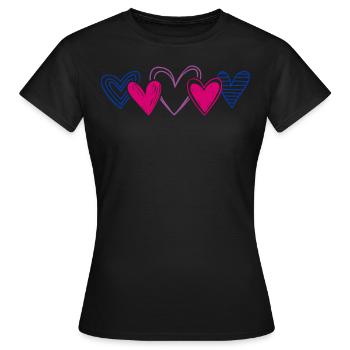 Süße Bi-Herzen in subtilen Flaggenfarben - Frauen T-Shirt - Schwarz - Vorne - AI Model Female 172 dark (172cm)