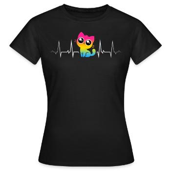Chat pansexuel aux yeux écarquillés en ligne de battement de cœur - T-shirt Femme - noir - Devant - AI Model Female 172 dark (172cm)