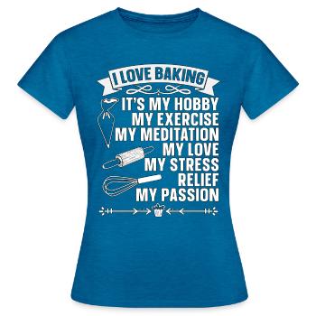 Boulanger J’adore la boulangerie Chef Cupcake Bake - T-shirt Femme - bleu saphir antique chiné - Devant - AI Model Female 172 dark (172cm)