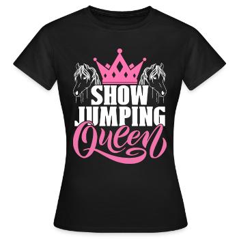 Show Jumping Queen Horse Riding Equine Show Jumper - Frauen T-Shirt - Schwarz - Vorne - AI Model Female 172 dark (172cm)