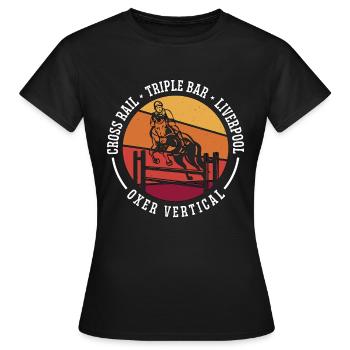 Saut d’obstacles Cross Rail Triple Bar Retro Horses - T-shirt Femme - noir - Devant - AI Model Female 172 dark (172cm)