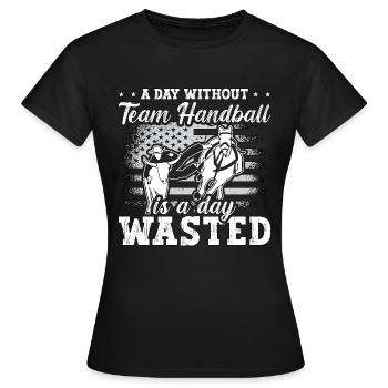 Steer Wrestling Une journée sans rodéo de handball par équipe - T-shirt Femme - noir - Devant - AI Model Female 172 dark (172cm)