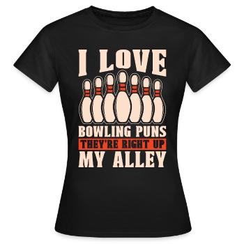 Bowling Alley J’adore les jeux de mots de bowling Ils sont neuf quilles - T-shirt Femme - noir - Devant - AI Model Female 172 dark (172cm)