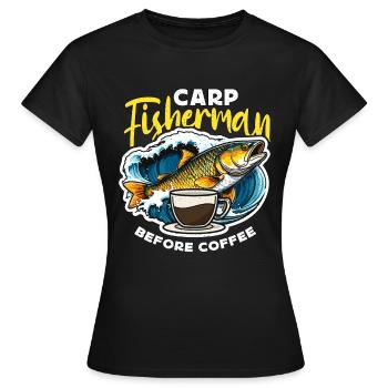 Pêcheur de carpe avant la pêche sportive amateur de café - T-shirt Femme - noir - Devant - AI Model Female 172 dark (172cm)