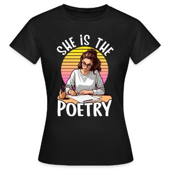 Amoureuse de la poésie Elle est la lectrice de la journalisation de la poésie - T-shirt Femme - noir - Devant - AI Model Female 172 dark (172cm)