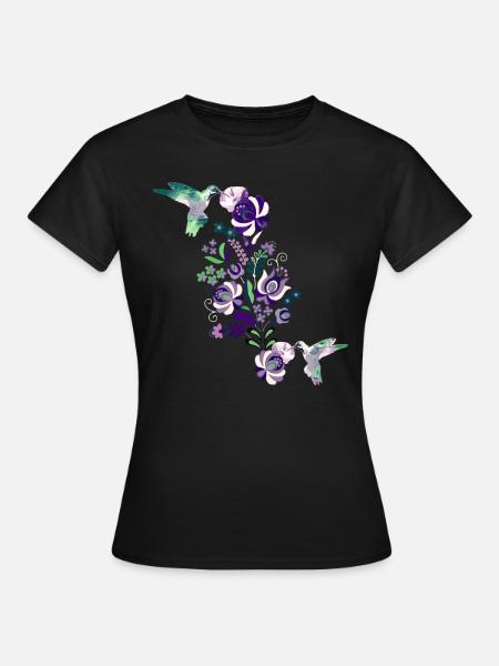 kolibri, aquarell,vogel, blumen, illustration, - Frauen T-Shirt - Schwarz