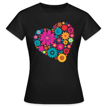 Großes Herz aus bunten Blumen - Frauen T-Shirt - Schwarz - Vorne - AI Model Female 172 dark (172cm)