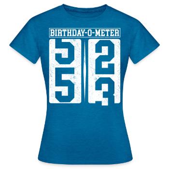 Birthday-O-Meter 53 Joyeux 53ème anniversaire Célébrant - T-shirt Femme - bleu saphir antique chiné - Devant - AI Model Female 172 dark (172cm)