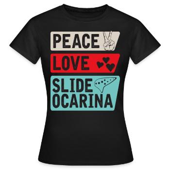 Peace Love Slide Ocarina Instrument - Frauen T-Shirt - Schwarz - Vorne - AI Model Female 172 dark (172cm)