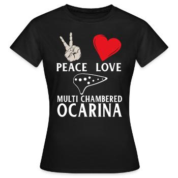 Peace Love Musique Ocarina Multi Chambrée - T-shirt Femme - noir - Devant - AI Model Female 172 dark (172cm)