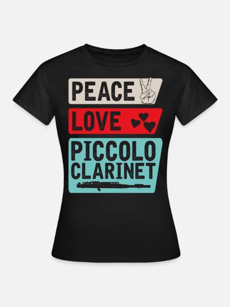 Peace Love Piccolo Instrument de clarinette - T-shirt Femme - noir