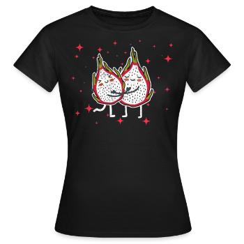 Cute Dragon Fruit Couple Hugging Dragon Fruit - Frauen T-Shirt - Schwarz - Vorne - AI Model Female 172 dark (172cm)