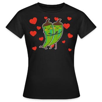 Mignon Couple De Chili Vert Étreindre Les Amateurs De Chili - T-shirt Femme - noir - Devant - AI Model Female 172 dark (172cm)