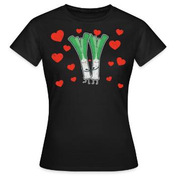 Cute Leek Couple Hugging Leek Vegetable Lovers - Frauen T-Shirt - Schwarz - Vorne - AI Model Female 172 dark (172cm)