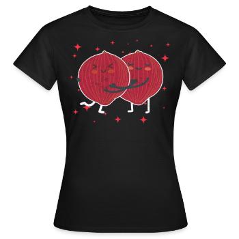 Mignon Oignon Rouge Couple Étreindre Oignon Rouge Légume - T-shirt Femme - noir - Devant - AI Model Female 172 dark (172cm)
