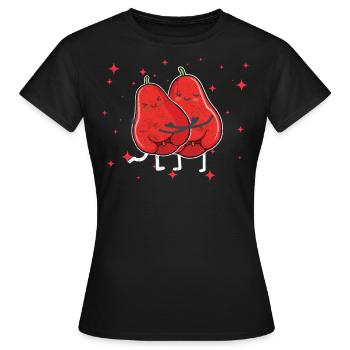 Mignon Rose Pomme Couple Étreindre Rose Pomme Fruit - T-shirt Femme - noir - Devant - AI Model Female 172 dark (172cm)
