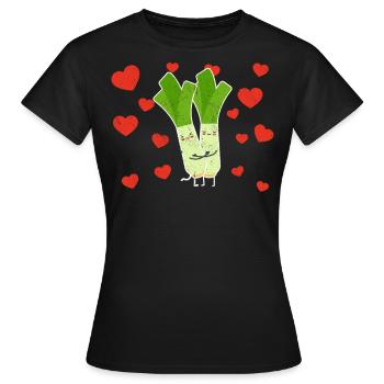 Mignon Couple D’oignon De Printemps Étreindre L’amour De L’oignon De Printemps - T-shirt Femme - noir - Devant - AI Model Female 172 dark (172cm)