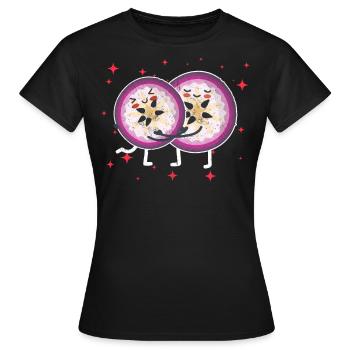Mignon Couple De Pomme D’étoile Étreindre Les Amoureux De La Pomme D’étoile - T-shirt Femme - noir - Devant - AI Model Female 172 dark (172cm)