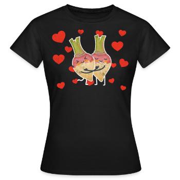 Mignon Suédois Rutabaga Couple Étreindre Amateur De Légumes - T-shirt Femme - noir - Devant - AI Model Female 172 dark (172cm)