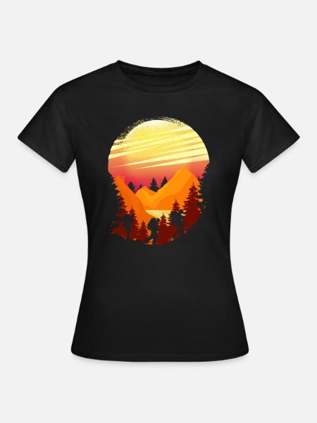 Wandern Shirt Outdoor Berg Wald Hiking Geschenk - Frauen T-Shirt - Schwarz