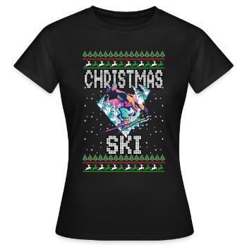 Funny Christmas Ski Lover Xmas Ugly Sweater Skiing - Frauen T-Shirt - Schwarz - Vorne - AI Model Female 172 dark (172cm)