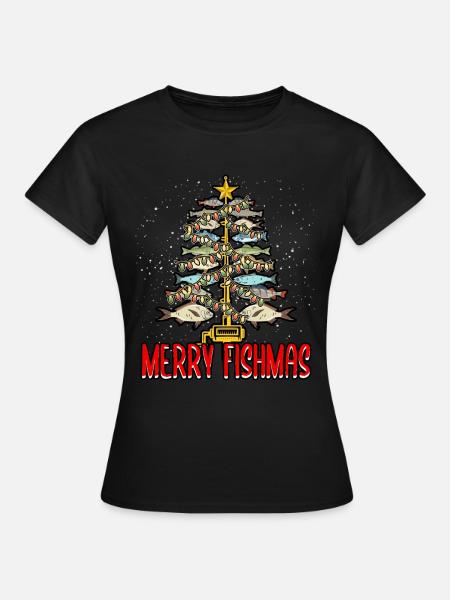 Funny Merry Fishmas Tree Fishermen Fish Lover - Frauen T-Shirt - Schwarz