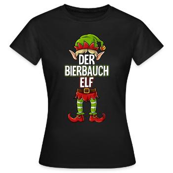 Bierbauch Elf Partnerlook Weihnachten - Frauen T-Shirt - Schwarz - Vorne - AI Model Female 172 dark (172cm)