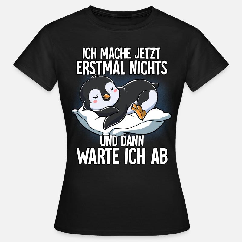 Langschläfer Pinguin Müde Schlaf - Frauen T-Shirt - Schwarz